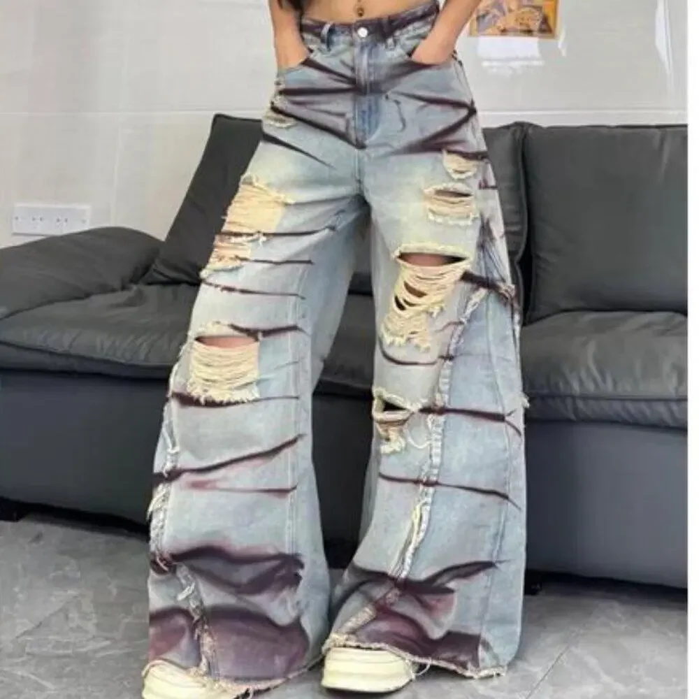 Women's Wide Leg Baggy Jeans Trendy 2026 Denim Pants Vintage Hip Hop Loose Fit - Picture 1 of 7